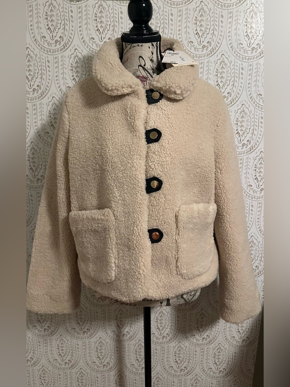 Women's Cream Sherpa Button-Up Bomber Jacket